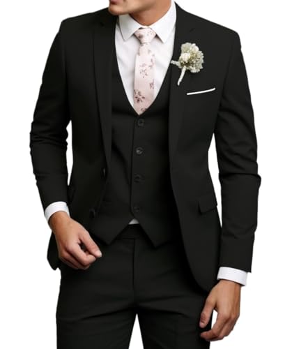 Men’s Formal Slim Fit 3 Piece Suit Set with Pants and Vest Business Wedding Party Prom Tuxedo Outfit(XXXX-Large)