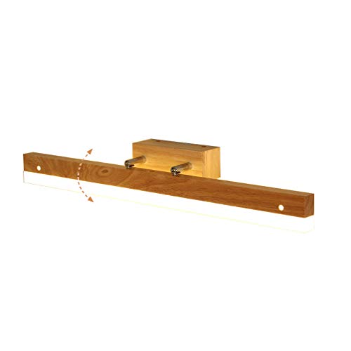 Moderno espejo de baño LED, impermeable, ajustable, aplique de pared 90° para maquillaje y tocador, 4000 K, 60 cm, madera elegante, perfecto para iluminación de baño y dormitorio