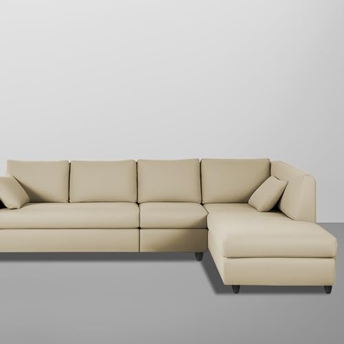 Image of Florian RHS 6 Seater L Shape Sofa Set for Living Room (Cream Fabric) Premium Fabric Sofa