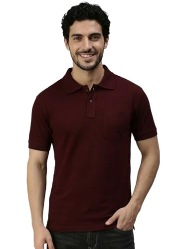 Image of Lux Cozi Men's Polo T-Shirt Regular Fit Half Sleeves with Pocket | Cotton Blend Polo Neck Collar T-Shirt for Men | Casual, Office Comfortable Breathable T-Shirt | Stylish Plain Tee
