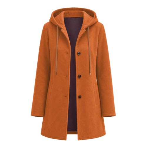 SHOPESSA Faux Suede Jacket Women Long Button Hooded Trench Coat with Pocket - image 5