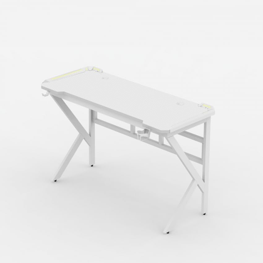 Produce Shop Mesa Gamer LED de Carbono con Soporte para Auriculares y Bebidas 120x60 Sportbot LED 120 - Blanco