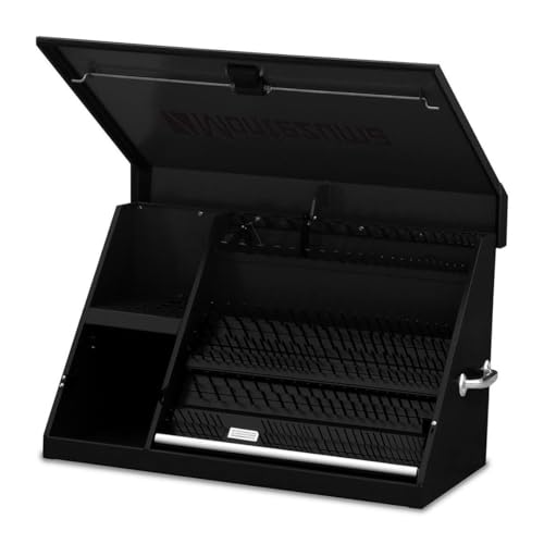 Montezuma XL450B 36-Inch Portable TRIANGLE Toolbox Multi-Tier Design 16-Gauge Construction SAE and Metric Tool Chest Weather-Resistant Toolbox Lock and Latching System Black