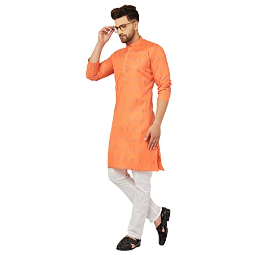 Image of Traditional Cotton Self Design Kurta Pajama Set For Men