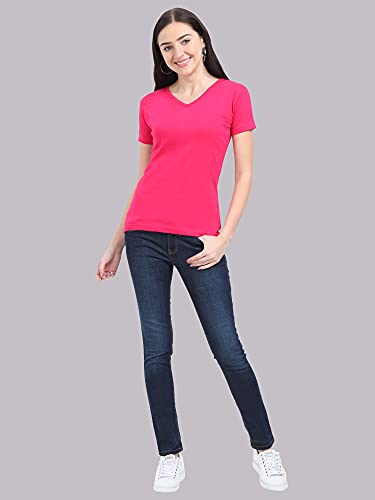 Image of FLEXIMAA Women's Cotton Plain V Neck Half Sleeve T-Shirt