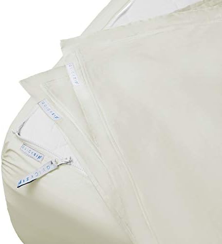 QuickZip Fitted Sheet - Includes 1 Fitted Sheet Base & 2 Zip-On Sheets - Easy to Change, Won’t Pop Off King Sheet - Soft Percale 400 TC Cotton Fitted Sheets – 17.5” Deep Pockets King Size – Ivory