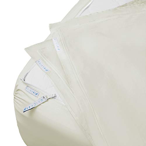 Quickzip Fitted Sheet - Includes 1 Fitted Sheet Base & 2 Zip-On Sheets - Easy To Change, Won’t Pop Off King Sheet - Soft Percale 400 Tc Cotton Fitted Sheets – 17.5” Deep Pockets King Size – Ivory #TOP1