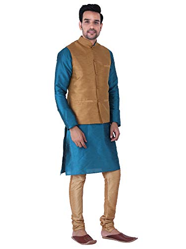 Image of Sadree Silk Men's Kurta Pajama Waistcoat or Nehru Jacket Set