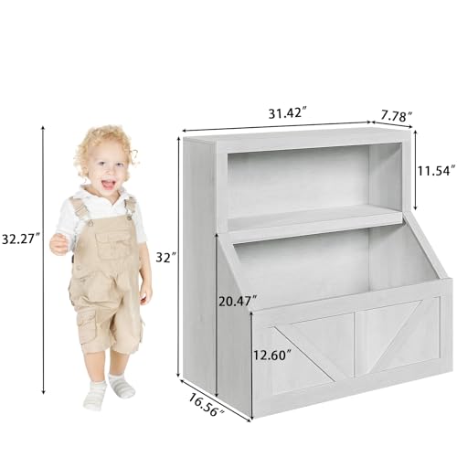 GarveeHome Kids Bookshelf and Toy Storage, 2 Tier Toy Organizer with Storage Cabinet, Toddler 2 Shelf Bookcase for Playroom, Bedroom, Living Room, Classroom, Vintage White