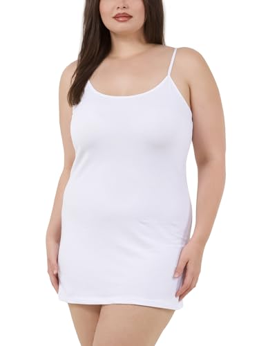 Image of Long Cotton Camisole Spaghetti Strap Tank Top for Women Basic Cami Tops Womens Undershirts - Pack 1-4