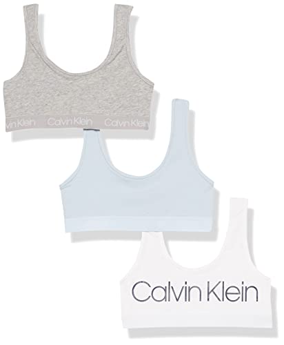 Calvin Klein Girl's Kids Modern Cotton Bralette, Multipack, 3 Pack-White/Empry/Heather Grey, L