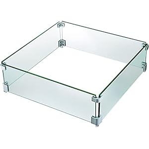 VEVOR Schildglas voor Tafelvuur, 49x49x15cm Bio-ethanol Haardschermglas, Dikte 8 mm Windscherm van Gehard Glas, Vierkant Glazen Blad Voor Ethanol Tafelvuur, Winddichte Barrière voor Bio-ethanolhaard