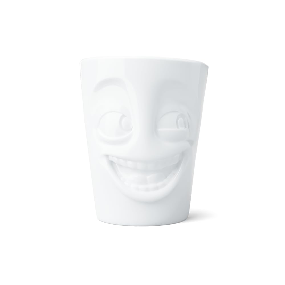 FIFTYEIGHT PRODUCTS TASSEN Porcelain Mug with Handle, Joking Face Edition, 11 oz. White (Single Coffee Mug) Coffee Cup