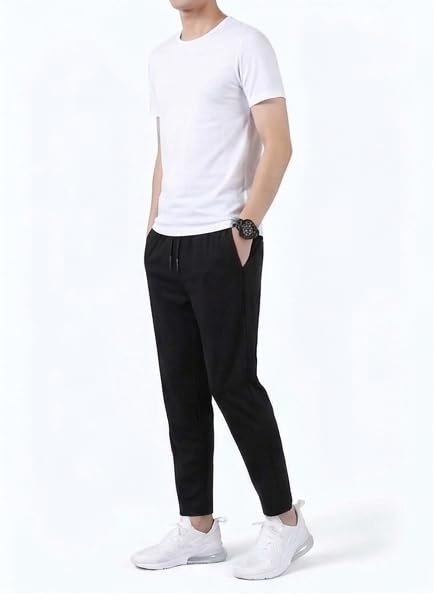 Image of Combo of 2 Men's Stretchable Lycra Blend Elasticated Waist Regular Fit Track Pants, Jogger Bottoms for Casual Wear (Black-Navy-Blue Combo) || Combo Casual Lower Track Pant
