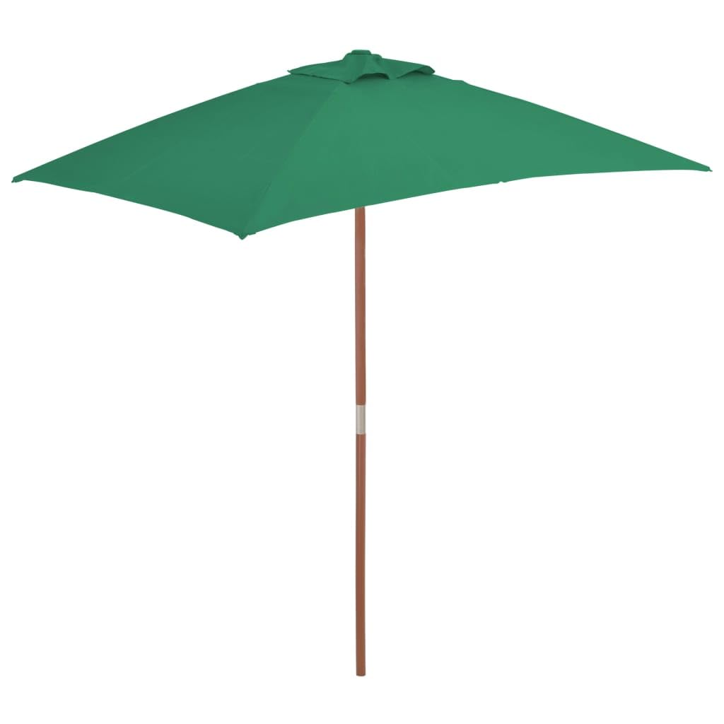 vidaXL Outdoor Parasol with Wooden Pole - UV Protective and Anti-Fade Fabric - Green Outdoor Umbrella for Garden, Terraces, Patio - Easy Assembly