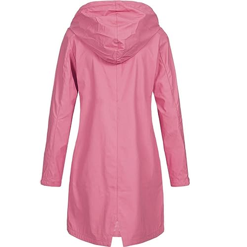 Womens Raincoats Waterproof with Hood Plus Size Solid Long Coat Loose Drawstring Full-Zip Hooded Raincoat with Pockets Windproof Sun Protection Outerwear Fashion Outdoor Clothing