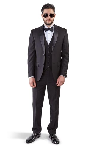 AZAR MAN Slim Fit Tuxedo Suit 2 Button 3 Piece Vested Satin Notch Lapel 40303