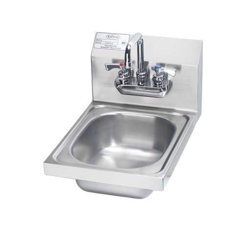 FSE 373-KR-HS-21 Space Saver Wall Mount Hand Sink with 4" Centers Faucet, 0.5 GPM, 12"W x 14-1/4"D x 13-3/8"H OA, 7-3/4" Backsplash, 9" W x 9" D x 5" H Bowl, 1-1/2" Drain, Bracket Included