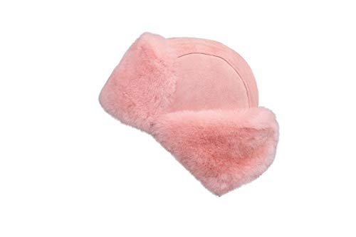 Image of Unisex Shearling Sheepskin Leather Aviator Russian Ushanka Trapper Winter Fur Hat (Pink, Small)