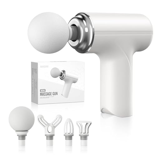 Image of SBJ Massage Gun, Deep Tissue Body Massager for Pain Relief, 6-Speed Portable Percussion with 4 Heads for Muscle Pain Relief and Relaxation (White,Black,Pista Green and Sky Blue)