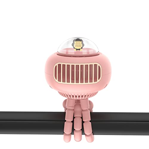 Image of SHEZI Stroller Fan Clip on for Baby [Oscillating Baby Fan] Baby Fan for Stroller and Car Seat with 4 Speeds, Rotatable Handheld Personal Fan with 3600mAh Battery Operated, Rechargeable Fan (Pink)