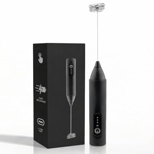 Image of Rechargeable Milk Frother, 3-Speed Electric Coffee Beater & Hand Blender with Dual Spring Whisk | Type-C Fast Charging for Latte, Cappuccino & Matcha (Charcoal Black)