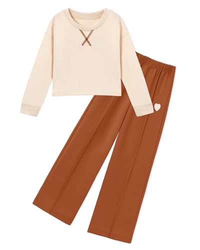 WESIDOM Toddler Girl Clothes Little Girls Clothes Fashion Dropped Shoulder Solid Long Sleeve Top+Pants Comfy 2Pcs Toddlers Kids Clothing