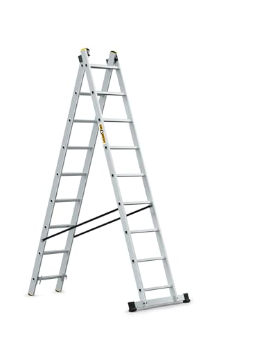 DRABEST Escalera de Aluminio Pro - Resistente y Duradera - Ganchos galvanizados - Norma EN-131 - Diseño ergonómico - 2 Elementos - 2x9 peldaños 150 kg de Capacidad de Carga - 47x379x11,5 cm