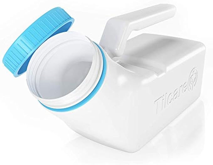 Urinals for Men Glow in The Dark Lid by Tilcare (1 Pack) - 32oz/1000mL Thick Plastic Mens Bedpan Bottle with Screw-on Lid - Spill Proof Portable Pee Bottles - Travel Urine Collection Containers