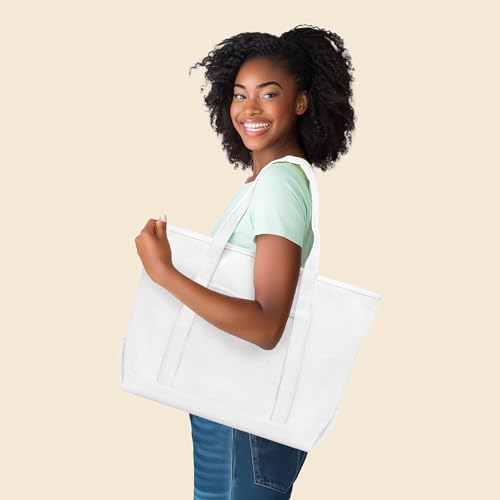 Image of DALIX 23 inch Premium 24 oz. Cotton Canvas Shopping Tote Bag