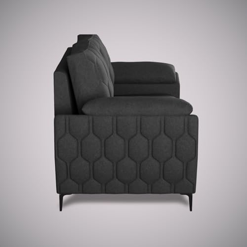 Image of Centuary Sleepables Modena Premium Sofa|Classy Quilted Suede Fabric Upholstery|Fiber-Filled Back Cushion|Wide Plush Fibrefilled Armrests|Ergonomic Lumbar Support |Charcoal Grey|3 Years Warranty