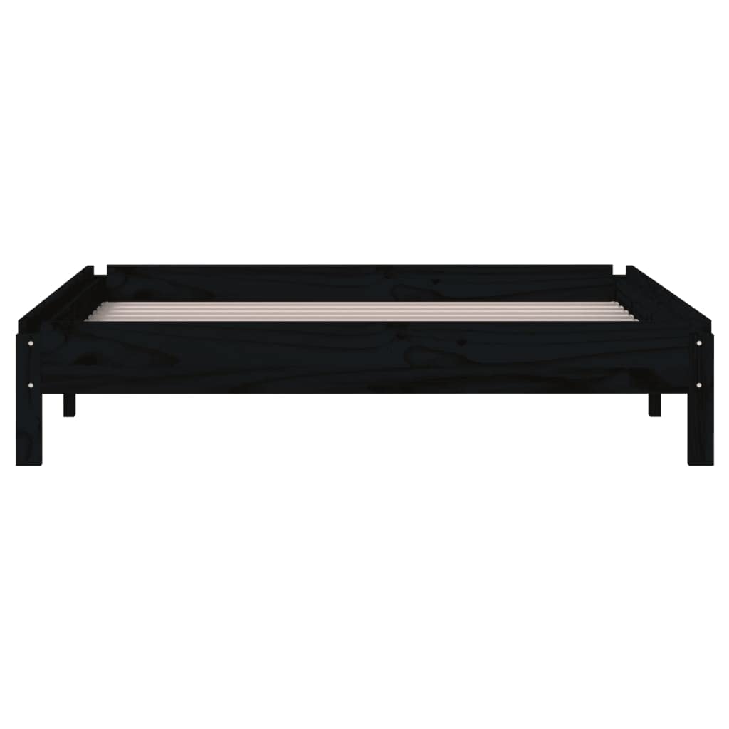 Stapelbett 90x200 cm Schwarz - Massivholz Kiefer Bettgestell stapelbar, Holzbett für Gästezimmer und Jugendzimmer, platzsparendes Gästebett Einzelbett Massivholzbetten