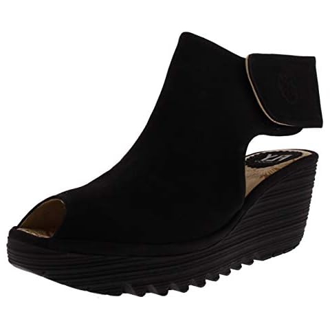 Fly London Yone Black Leather Wedge Boots Cover