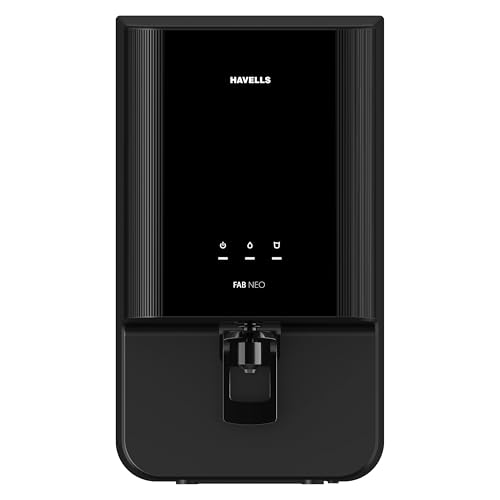 Image of Havells FAB NEO Water Purifier, RO + UF Purification, Vital Magnesium Enriched, 4-stages, 7L Storage, Ideal for Borewell, Tanker & Municipal Water, Significant water savings, BIS Approved, Black
