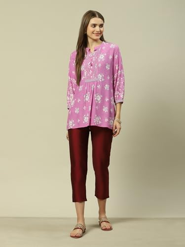 Image of Maroon Polyester Slim Solid Pants
