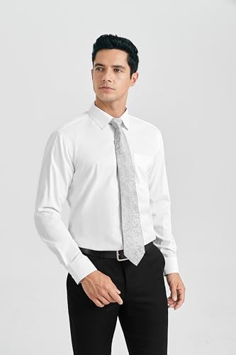 Image of HISDERN Mens Dress Shirt with Tie Pocket Square Set Classic Button Down Shirt Matching Tie Long Sleeve Shirts