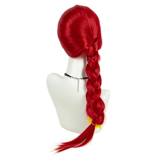 Image of H&Bwig Long Red Braided Wig with Yellow Bow for Women Cowgirl Costume Wig Middle Part No Bangs Heat Resistant Synthetic Wig for Halloween Cosplay Party