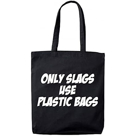 lolmugs Only Slags Use Plastic 100% Black Cotton 38x42cm Tote Bag, Funny Secret Santa Gifts for Women Her Work Stocking Fillers for Wife Friends Cover