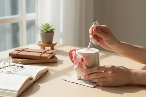 Image of Pink Bow Ceramic Mug with Legs | Cute Aesthetic Coffee Cup for Girls | Unique Designer Tea Mug | Microwave & Dishwasher Safe | Gift for Birthday, Friends & Special Occasions