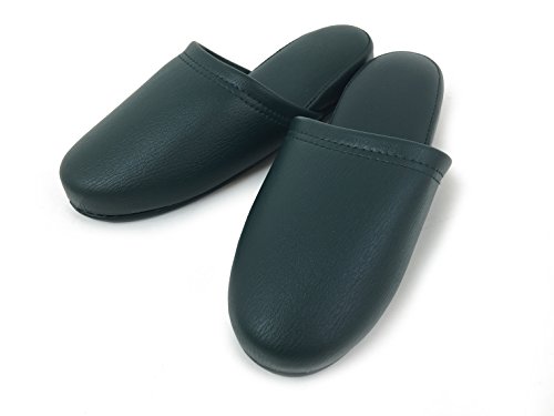 オーミケンシ 抗菌 レザー調スリッパ 前閉じ ダークグリーン 約23~26.5cm 36015