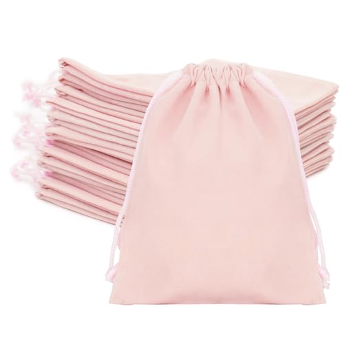 G2PLUS Pink Velvet Jewelry Pouches, 20PCS Small Velvet Gift Bags with Drawstring, Christmas Gift Bags for Wedding Favors, Candy Bag, Party Favors (4.7''x5.9'')