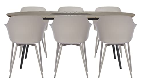 ENVY Gartenmöbel-Set für 6 Personen | Gartentisch 195 cm mit braunem Polywood und schwarzem Gestell + 6 Stühle in…