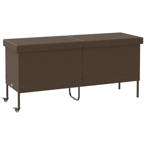 vidaXL Caja de almacenaje jardín Ruedas ratán PE marrón 160x55x75 cm, Caja de Almacenamiento al Aire Libre, Almacenamiento de Cojines de jardín, Caja de Almacenamiento de Cojines