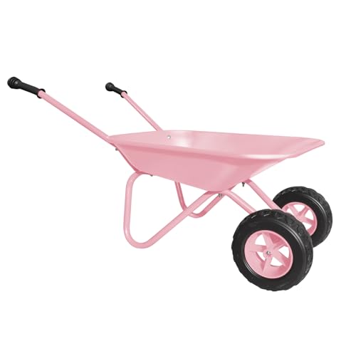 Image of Pink Wheelbarrow Set Gift for Kid Toddler Gardening Metal Wheelbarrow(pink) | Kids Gardening Tool Set Wheel Barrel Wheel Barrow All Seasons Outdoor Toy Digging Weed,Sand,Sweeping Leaves,Snow