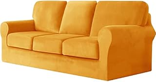 UNBBRRL 7-Piece Stretch Velvet Sofa Couch Covers, 3 Seater Couch Slipcover With Separate Backrests And Cushions Covers With Elastic Band Anti-Slip Furniture Protector For Home Hotel (Dark green)