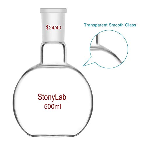 Stonylab Glass 500Ml Heavy Wall Single Neck Flat Bottom Boiling Flask, With 24/40 Standard Taper Outer Joint, 500Ml #TOP4