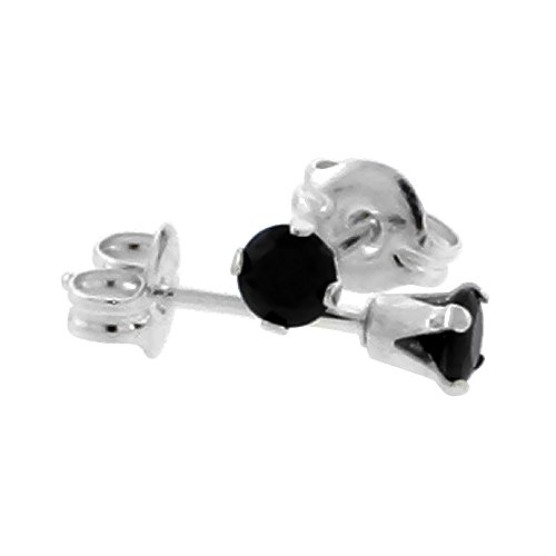 Sterling Silver 3mm Black CZ Stud Earrings 1/4 carat/pair