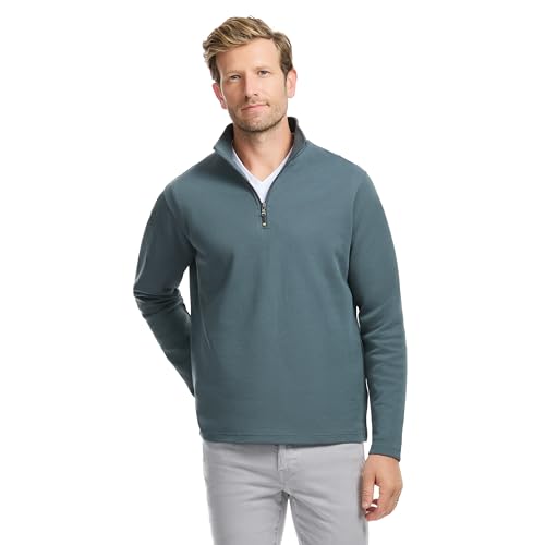 SAKS Fifth Avenue Men's Pique Quarter-Zip Pullover, Premium Cotton Blend Knit Top, Classic-Fit & Richly Detailed, Fog, XL