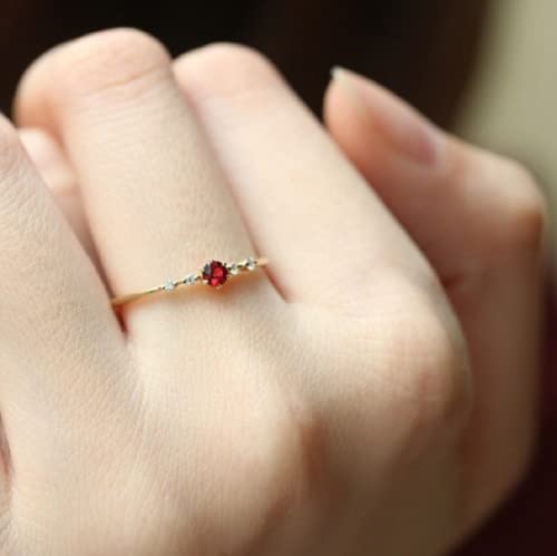 Cute Dainty Women's 14K Ruby Drill Ring - Delicate Gemstone Heart Promise Engagement Love Ring - Wedding Jewelry Size 5-102