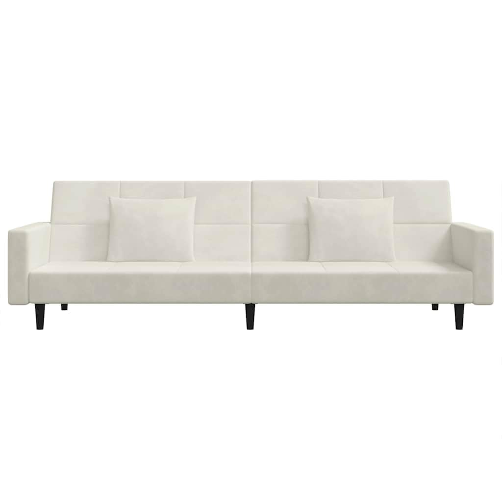 Sofá cama de 2 plazas con 2 cojines de terciopelo crema – 2 en 1 cojín para invitados y cómoda cama de salón